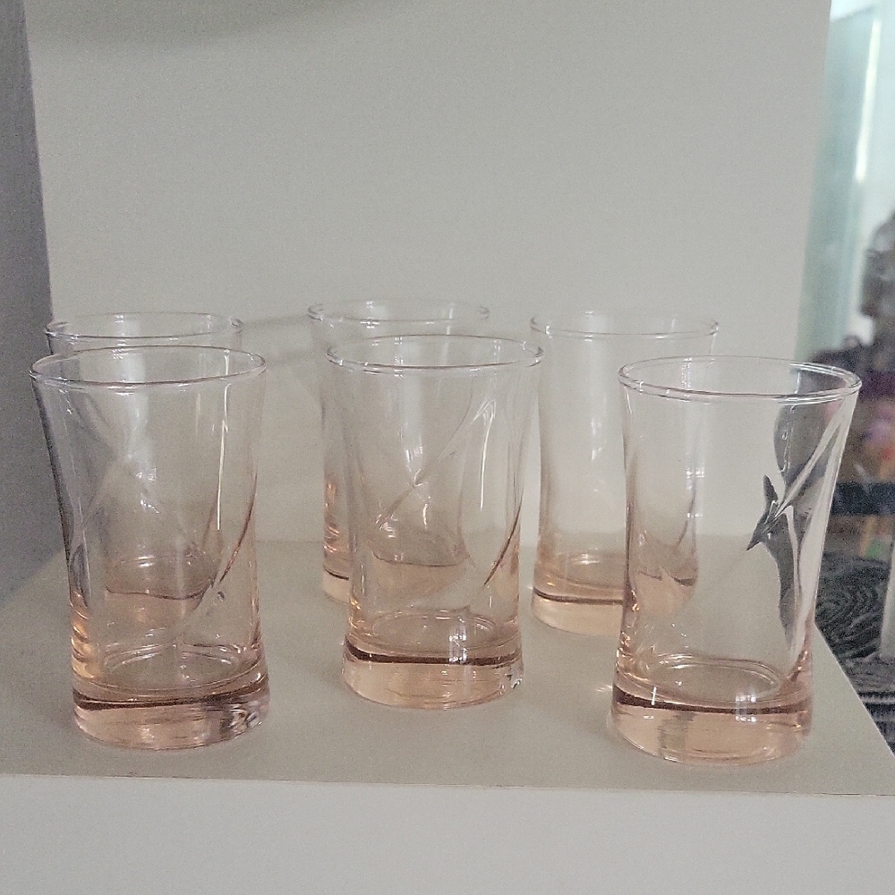 Elegant Pink Blush Glass Juice Glasses, Set Of 6